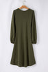 Viscose Polyester Ruched Long Sleeve Midi Dress