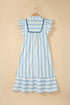 Striped Lace Detail Ruffle Trim A Line Maxi Dress