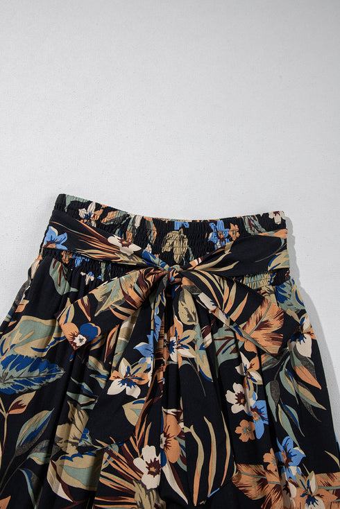 Bohemian Floral Print Smocked Waist Wide Leg Pants