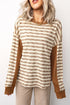Striped Waffle Knit Round Neck Long Sleeve Top