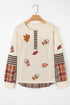 Sequined Pattern Plaid Stripes Patchwork Waffle Tee