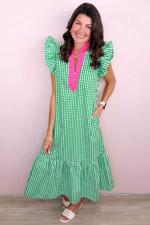 Classic Plaid Pattern A Line Midi Dress