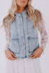 Scalloped Trim Patch Pocket Button Front Denim Vest