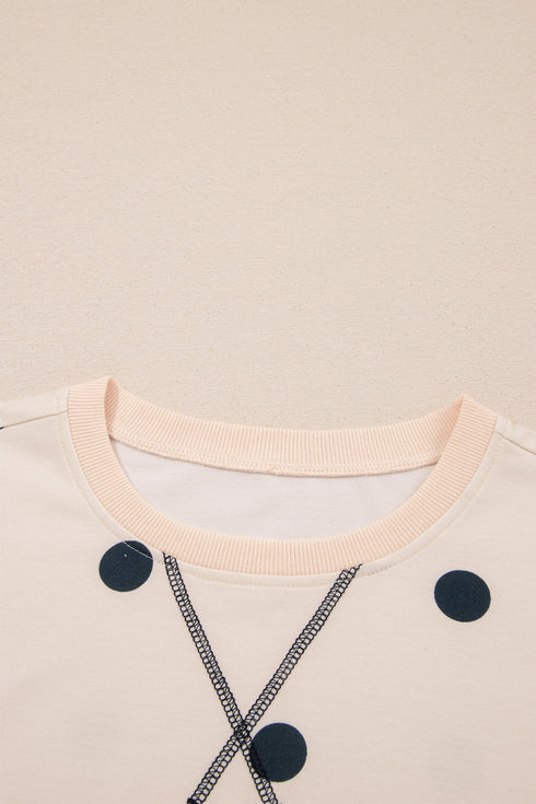 Playful Polka Dot Relaxed Split Hem Pullover Top