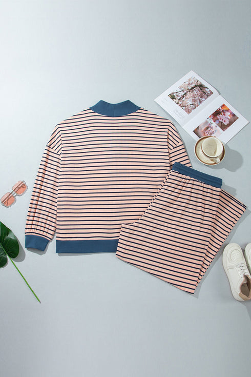 Striped V Neck Long Sleeve Lounge Set