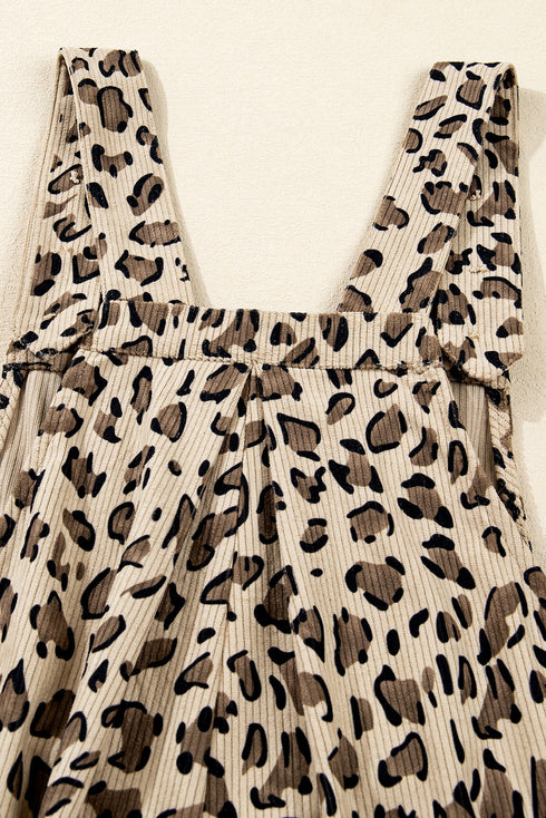 Exclusive Ribbed Leopard Print Wide Leg Bib Jumpsuit