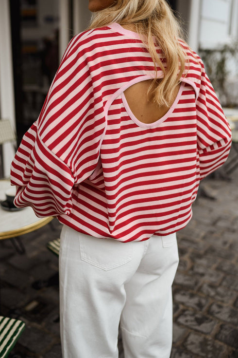 Unexpected Open Back Cutout Striped Relaxed Top