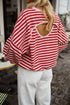 Striped Cutout Open Back Long Sleeve Loose Top