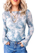 Sheer Leopard Print Round Neck Sheath Long Sleeve Top