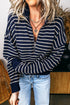Preppy Textured Stripe Half Zip Collared Pullover Top