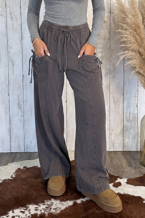 Cotton Elastic Waist Drawstring Tie Cargo Pants