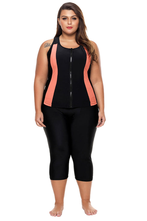 Sleeveless Front Zip Panel Swim Top