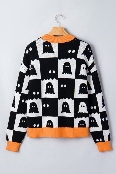High Neck Drop Shoulder Geometric Print Sweater