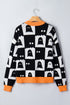 High Neck Drop Shoulder Geometric Print Sweater