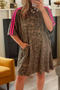 Loose Leopard Print Western T Shirt Pocket Mini Dress