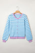 Striped Long Sleeve Round Neck Open Front Cardigan