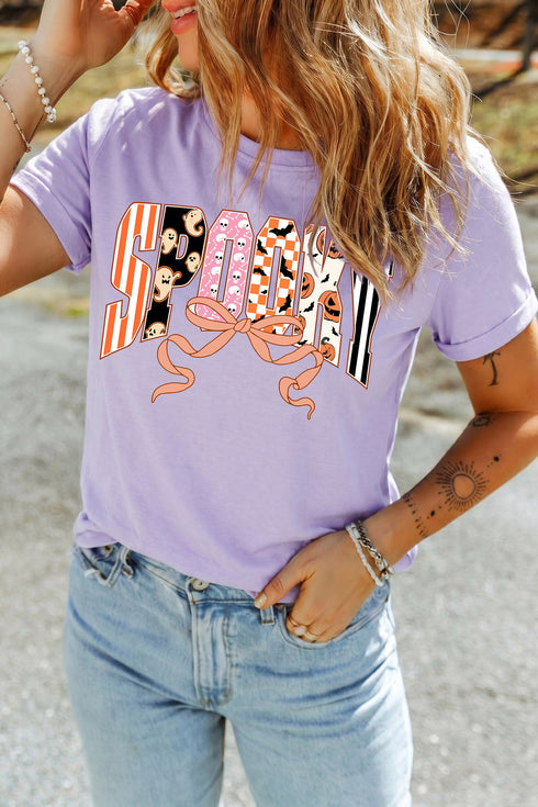 Polyester Cotton Letter Print Round Neck Tee