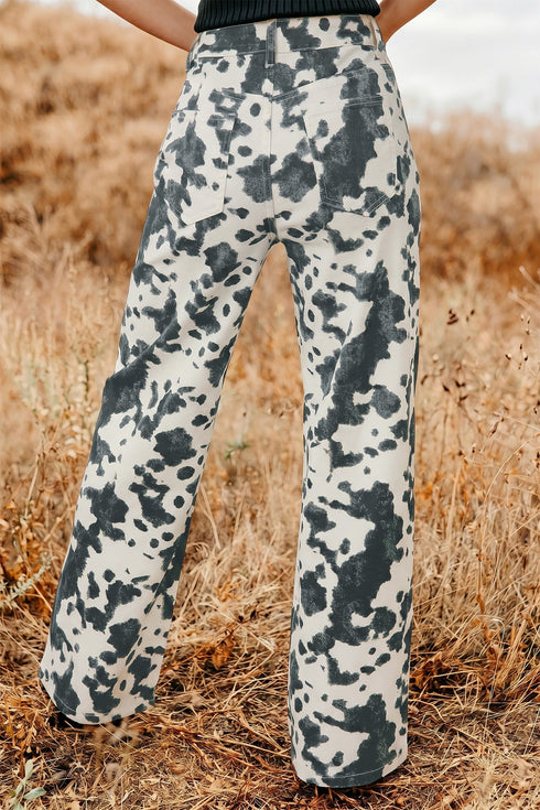 Abstract Print Metal Button Regular Fit Full Length Jeans