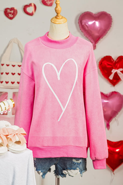 Lover Graphic Mock Neck Exposed Seam Pullover Sweatshirt