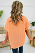 Waffle Knit V Neck Short Sleeve Solid Top