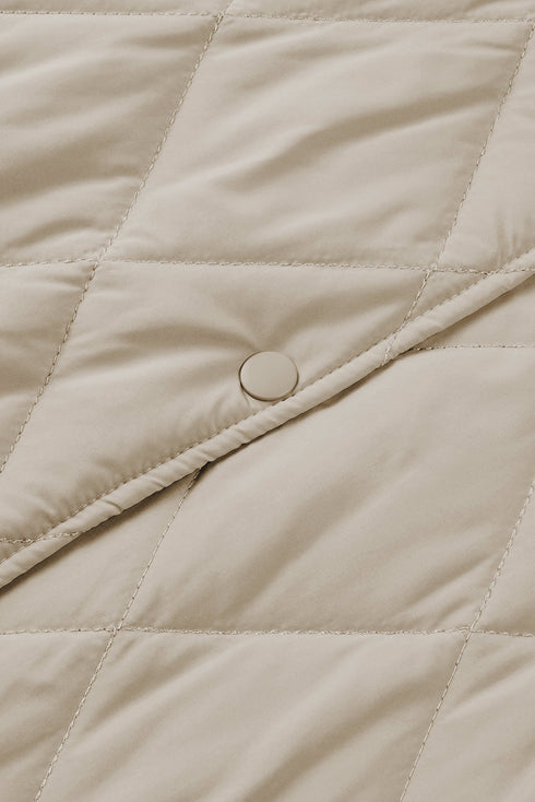 Solid Quilted Snap Button Hooded Puffer Coat