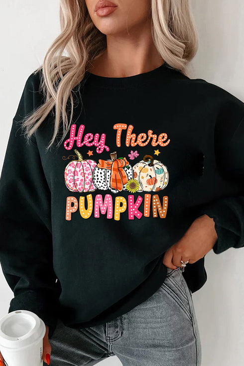 Polyester Cotton Pumpkin Print Relaxed Pullover Sweatshirt