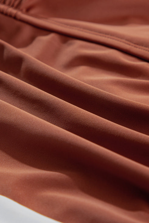 Ruched Side Tie Strap Leaf Print Tankini Set