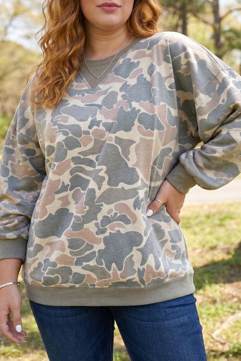 Camouflage Print Shift Silhouette Long Sleeve Sweatshirt
