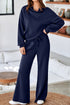 Cowl Neck Drawstring Pullover Wide Leg Athleisure Pant Set
