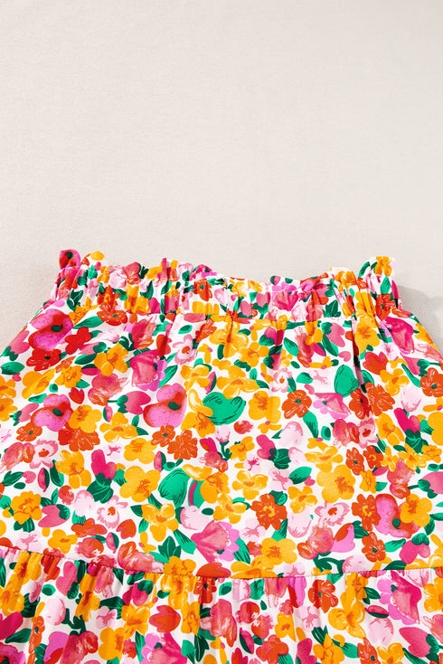 Bohemian Floral Print Tiered A Line Long Skirt