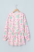 Floral Print Lace Trim Long Sleeve Skirt Dress Set