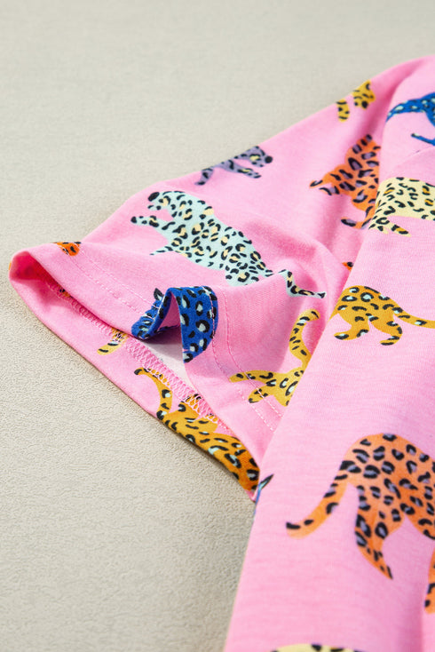 Floral Leopard Print High Waist Two Piece Short Sets