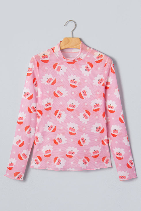 Abstract Stand Neck Sheath Long Sleeve Top