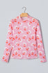 Abstract Stand Neck Sheath Long Sleeve Top
