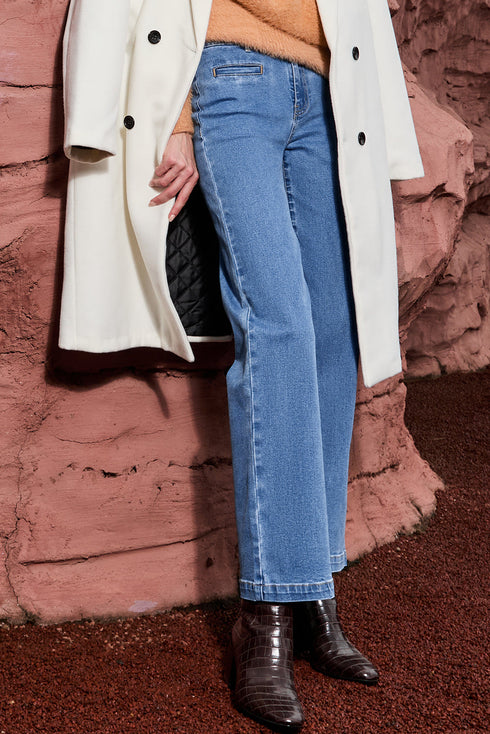 Casual Double Button High Rise Straight Leg Jeans