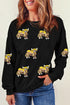 Sequined Western Print Long Sleeve Pullover Sweatshirt