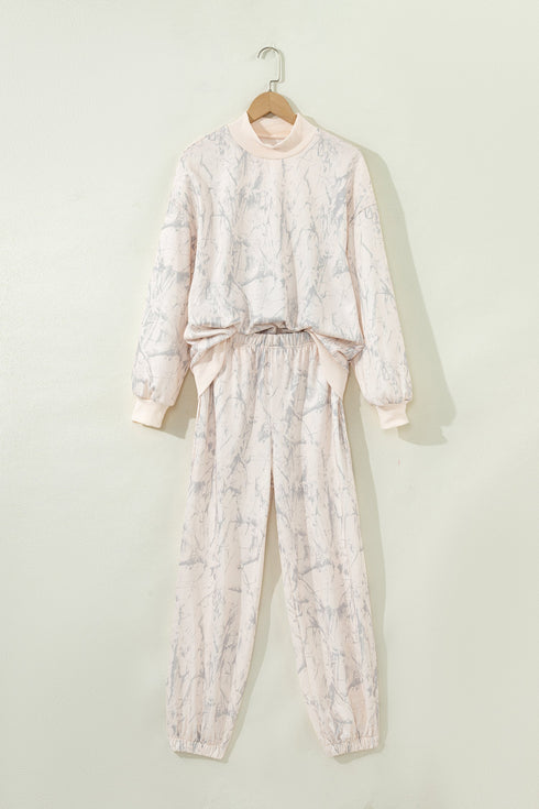 Camo Print Mock Neck Jogger Pant Set