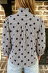 Polka Dot Striped Print Ruffle Stand Neck Three Quarter Sleeve Shift Blouse