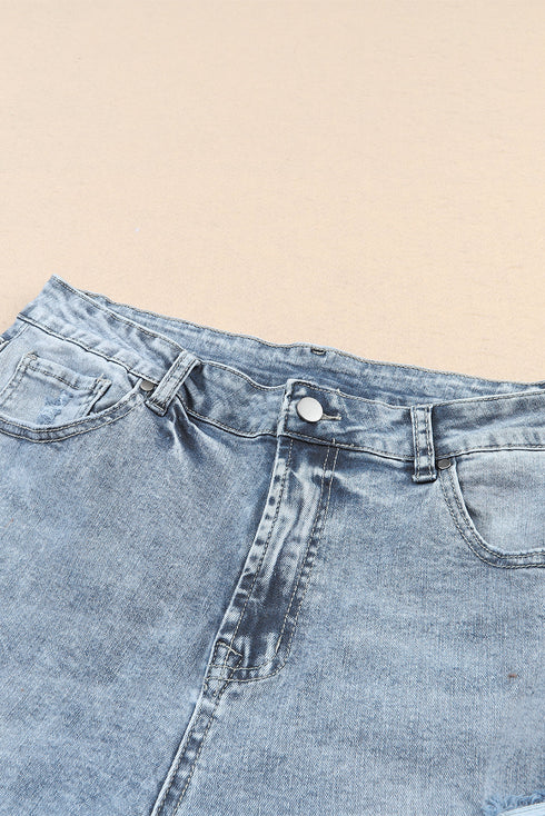Distressed Frayed Slim Fit High Waist Denim Jeans