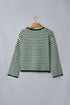 Striped Button Placket Drop Shoulder Long Sleeve Sweater