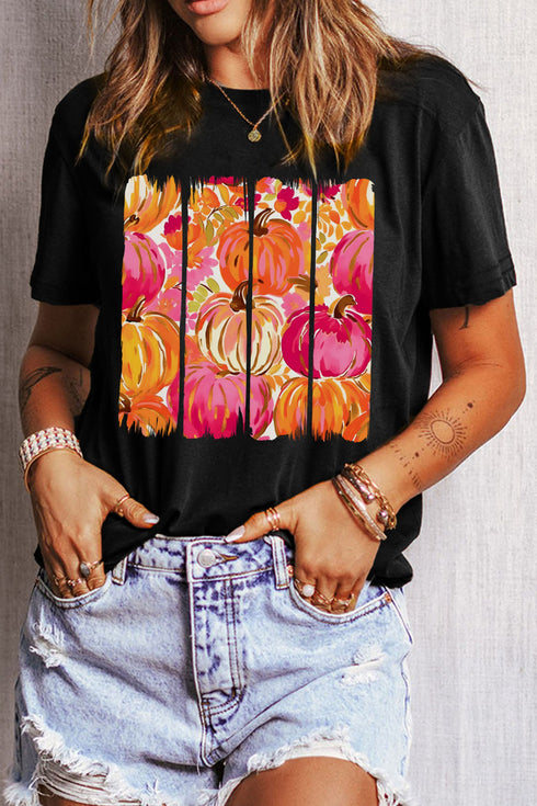 Pumpkin Print Graphic Relaxed Silhouette Statement Tee