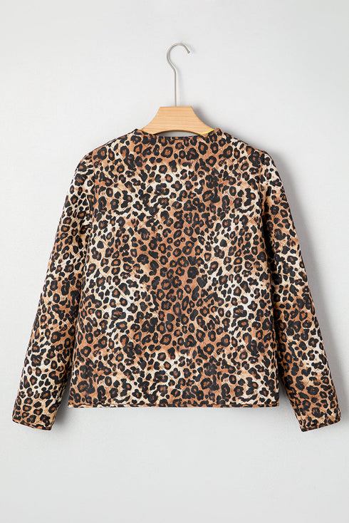 Exclusive All Over Leopard Print Quilted Tie Front Jacket