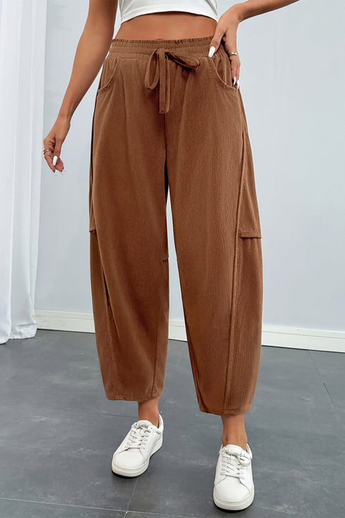 Corduroy Elastic Waist Drawstring Utility Cargo Pants