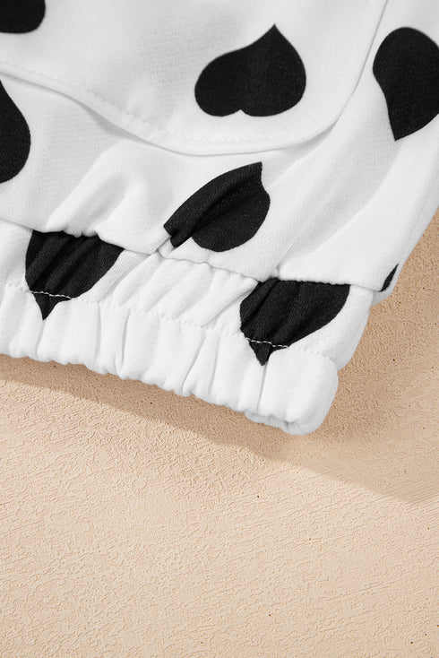 Heart Print Collared Double Flap Pocket Zip Jacket