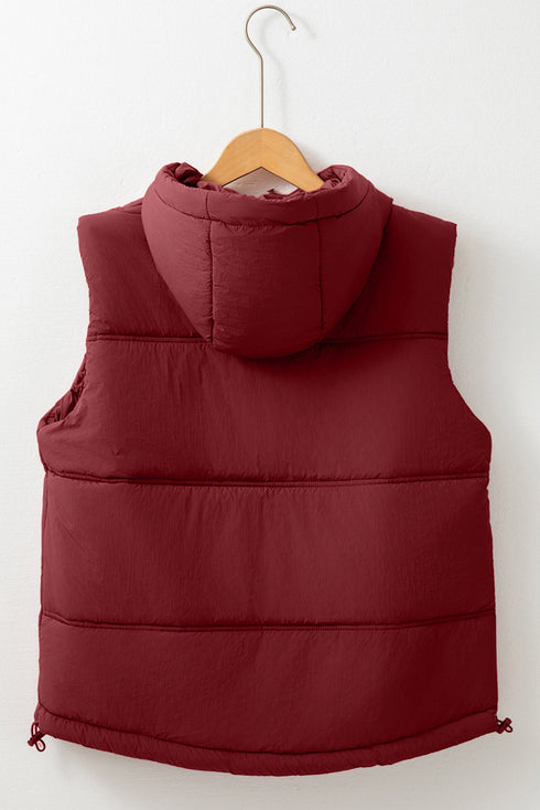 Solid Quilted Zip Front Hooded Puffer Vest
