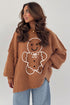 Embroidery Oversized Drop Shoulder Round Neck Sweater