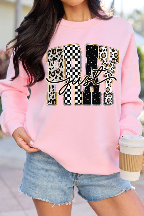 Just Pray Unique Letter Graphic Round Neck Pullover Sweatshirt