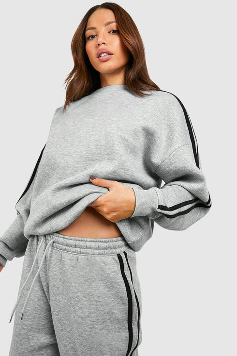 Double Stripe Crew Neck Relaxed Two Piece Set