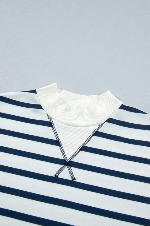 Striped Ribbed Cuff Collar Pocket Loose Pant Set