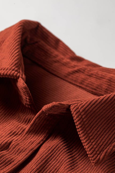 Long Sleeve Button Down Corduroy Midi Dress